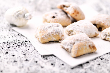 Stollen Bites on bright background. Soft focus. Close up.