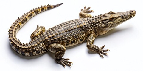 Naklejka premium Aerial View Isolated Crocodile White Background Stock Photo - High Resolution Reptile Image