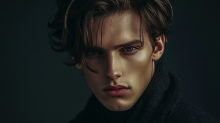 Stylish portrait of a confident, attractive young man showcasing contemporary fashion.