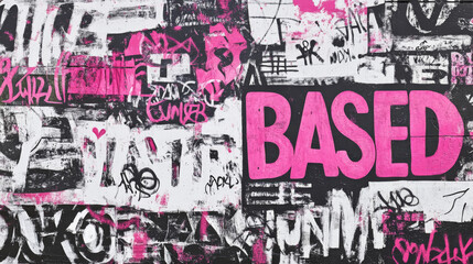 Fototapeta premium Illustration of Based written word like a graffiti on a wall with black and white and pink colors , slang Based word concept image