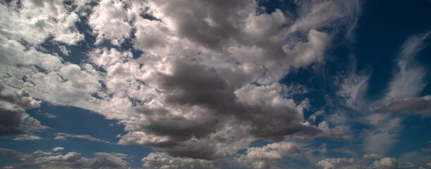 Cloud on blue sky. Pastel soft fluffy clouds with empty space. Beauty placement present promotion,...