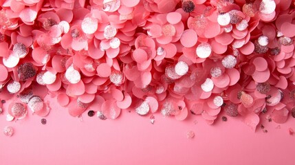 Fototapeta premium Pink and silver confetti circles scattered on pink background