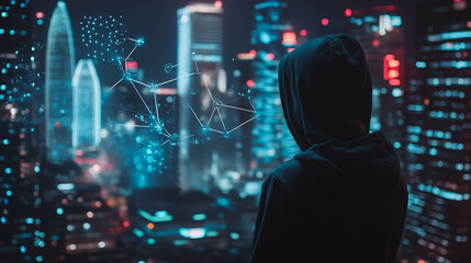 Fototapeta premium Hacker are planning to hack and attack networks and cyber security , innovative Smart city and graphs with statistics to analyze business potential and predict future developments in company growth.