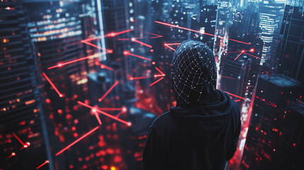 Hacker are planning to hack and attack networks and cyber security , innovative Smart city and graphs with statistics to analyze business potential and predict future developments in company growth.