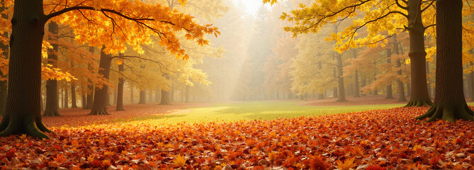 Autumn Forest Path Covered in Bright Orange Leaves