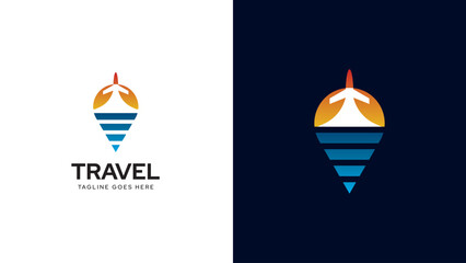Travel logo template vector with travel pin and airplane