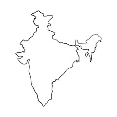 Rough line map of India. vector line drawing. outline map. geography Indian map line art. country map. country borderline art