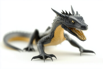 Fototapeta premium A mighty black dragon isolated on a white background..