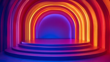 Fototapeta premium Vibrant Neon Archway Stage Ideal for music video backgrounds, album art, presentations, and event promotions