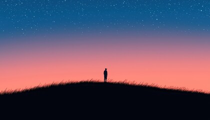 Fototapeta premium Silhouette of a lone traveler under a star-filled sky symbolizing exploration connection and the vastness of the universe