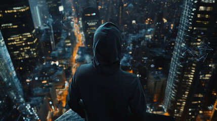 Fototapeta premium Hacker are planning to hack and attack networks and cyber security , innovative Smart city and graphs with statistics to analyze business potential and predict future developments in company growth.
