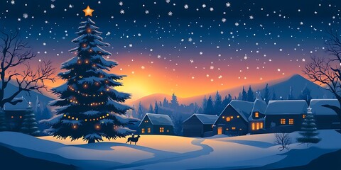 Fototapeta premium A charming winter village scene, perfect for Christmas cards, websites, and social media posts