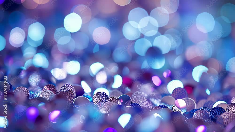 Poster Shimmering blue and purple lights create an enchanting atmosphere in a magical setting during a festive evening celebration