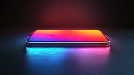 Vibrant glowing tablet on dark surface.
