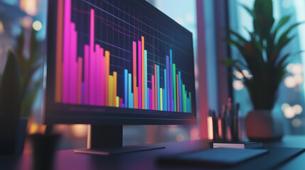 Obraz premium Colorful bar graphs displayed on a monitor screen