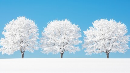 A serene winter landscape featuring frosted trees against a soft blue sky, creating a tranquil and peaceful ambiance.