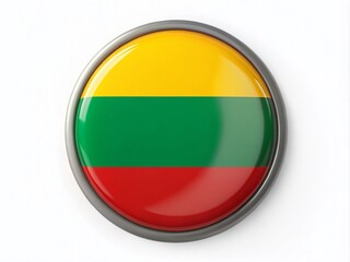 Fototapeta premium A Vibrant Lithuania Flag Button on a Clean White Background, Symbolizing National Pride and Heritage, Perfect for Celebrating Lithuanian Culture and Identity in Various Contexts