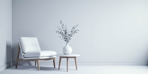 Modern Minimalist Room Interior Design with White Chair and Side Table