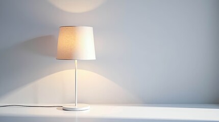Illuminated Table Lamp on White Surface Against a Plain Wall