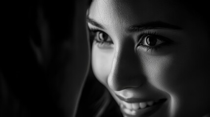 A Closeup Black And White Portrait Of A Smiling Woman