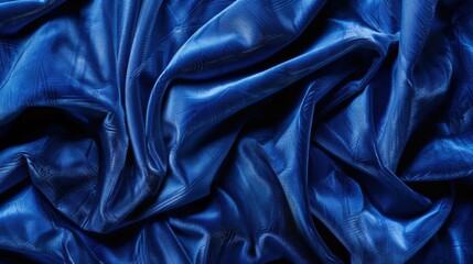 Fototapeta premium A close-up of crumpled blue fabric showcasing texture and sheen.