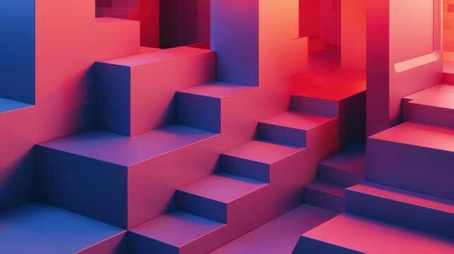 Abstract geometric landscape with colorful steps and gradients.