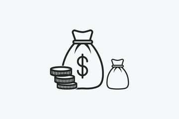 Financial Management Icon: Money Bag, Coins, and Calculator