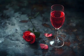 Photo: Romantic Red Wine and Rose Setting Illustration