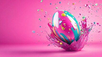 Vibrant easter egg with splash of colorful paint for holiday celebration