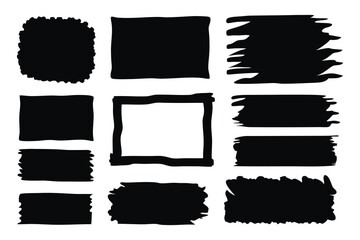 Grunge Brush Stroke Paint Boxes silhouettes set isolated flat vector illustration on white background.