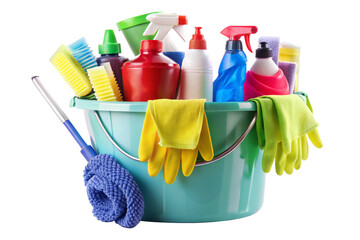 bucket with cleaning supplies