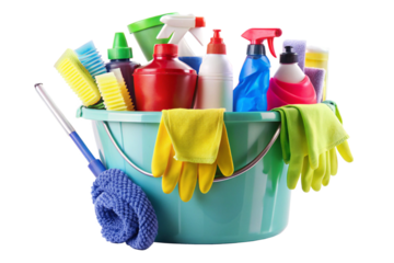 bucket with cleaning supplies