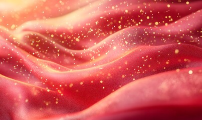 Red and pink background, golden glittering particles on the fabric surface, Generative AI