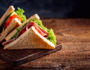 Sandwich vegetables and Ham on the table