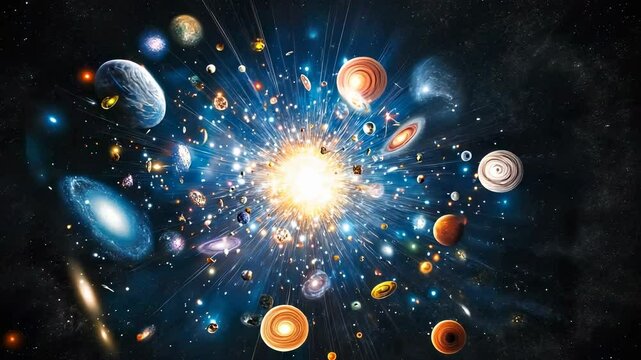 Universe formation: tracing the big bang as the moment of creation, showcasing the emergence of galaxies, cosmic structures, and the foundational forces shaping existence.