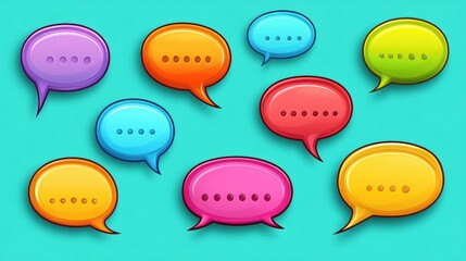 Colorful speech bubbles on a blue background