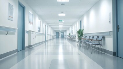 Obraz premium Hospital Corridor with Chairs and Doors