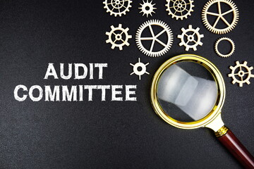 Audit Committee text message with magnifying glass on black background