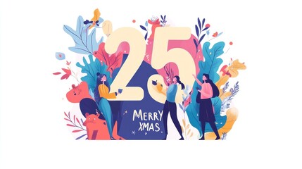Fototapeta premium Merry Christmas 25th Anniversary Celebration Illustration