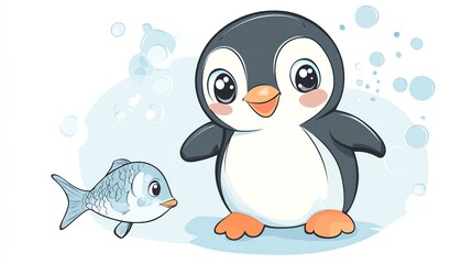 Obraz premium A cute cartoon penguin with a big smile.