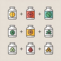 Supplement Jars Illustrating Various Herbal And Vitamin Combinations