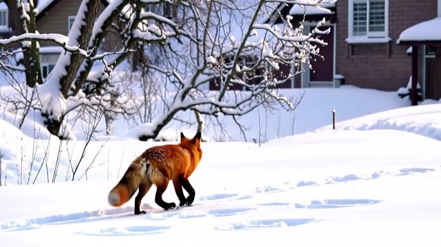 Graceful Red Fox, a Captivating Wildlife Animal, Navigates Winter Snow