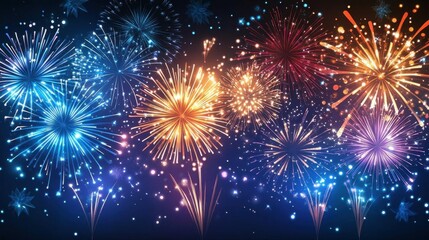 A vibrant display of colorful fireworks lighting up the night sky.