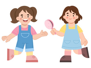 Illustration of little girl sharing hair comb