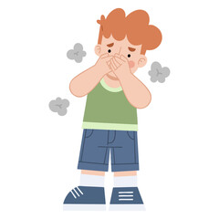 Illustration of a boy avoiding pollution