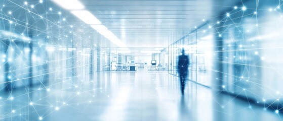 Futuristic Network Connection in Modern Office Corridor