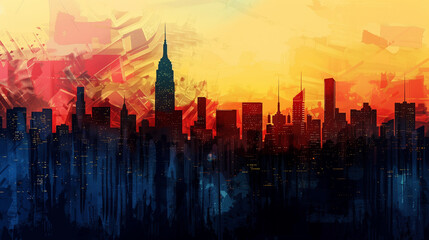 Obraz premium city skyline at sunset