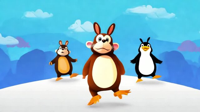  monkey and Rabbit, pop dancing. generative ai