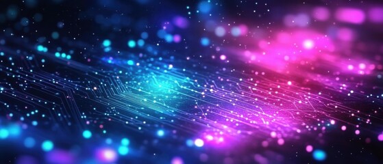 Obraz premium Abstract Futuristic Circuit Board with Glowing Neon Lights and Particles