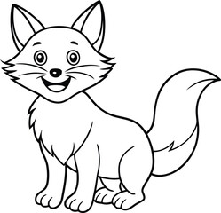 Happy Fox Line Art Vector Illustration
